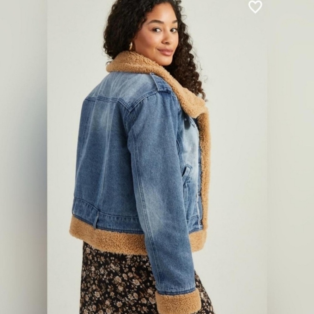 Altar'd State Blue and Tan Jean Jacket with Plush Fur Lining